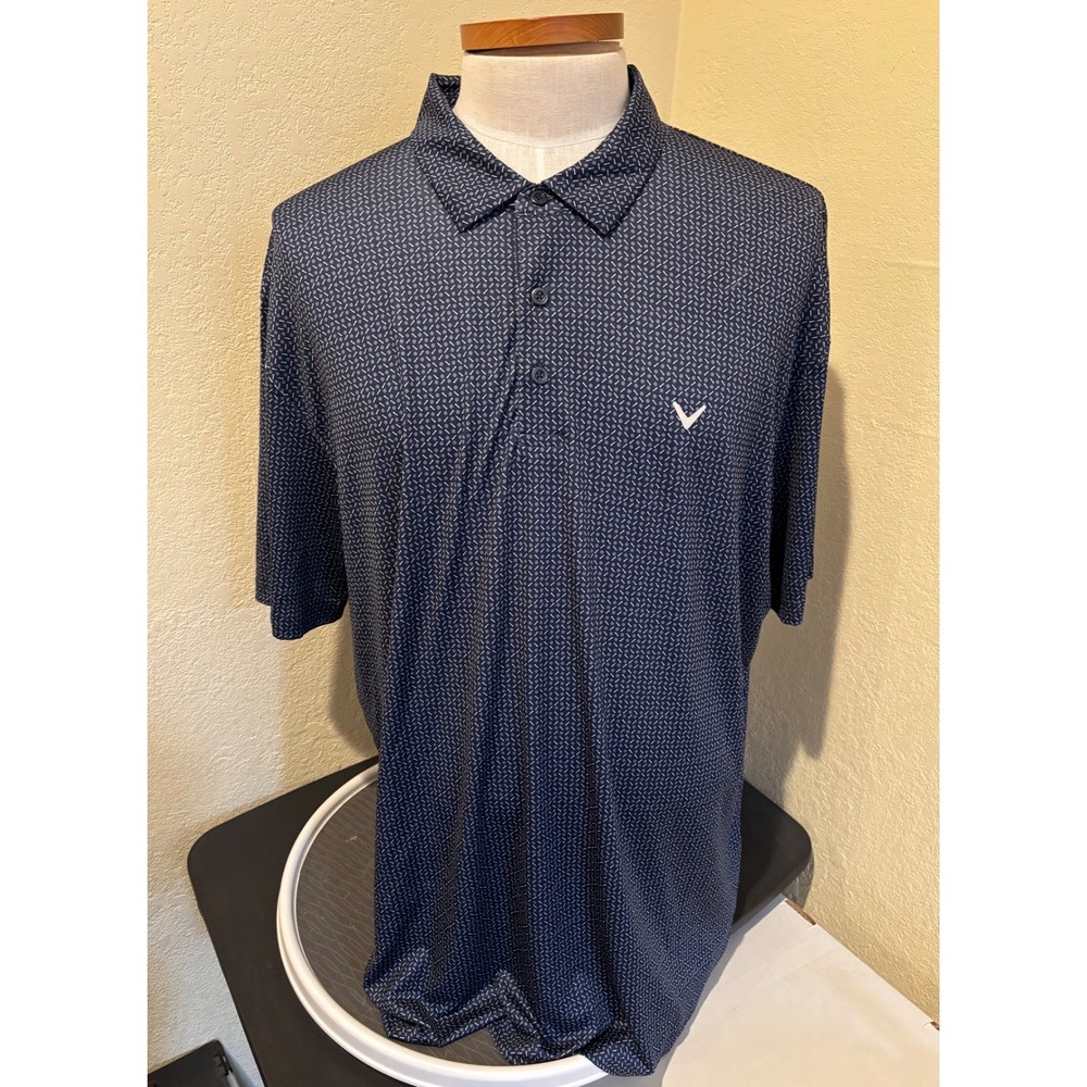 Callaway Mens Opti-Dri Golf Polo Shirt Navy Blue Geometric Tee Print XXL MA7024